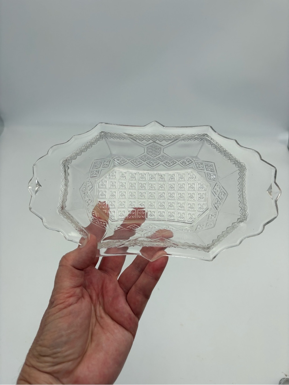 EAPG Pressed Glass Serving Dish or Trinket Dish - Geometric